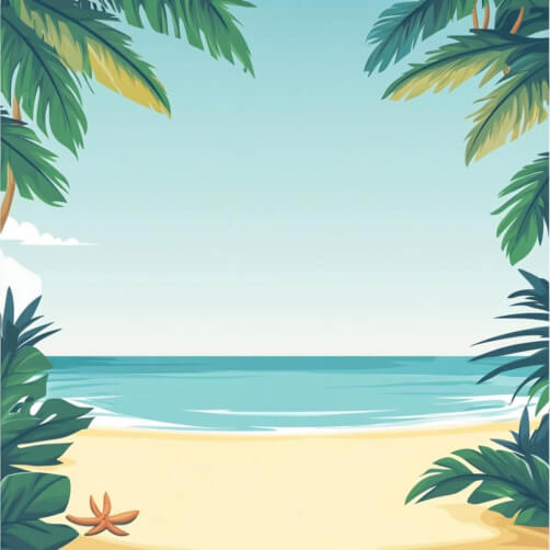 Download Tropical Beach Scene with Palm Trees and Colorful Flowers ...