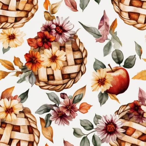 Autumn Floral Pattern with Baskets and Apples Sketches thumbnail