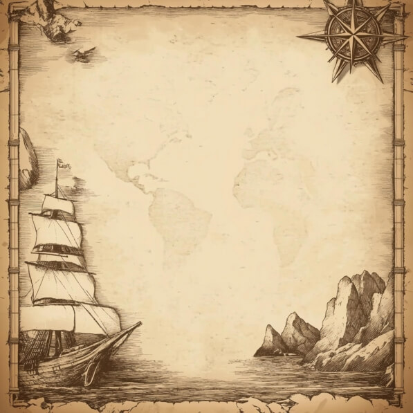 Download Vintage Maritime Map with Sailing Ship and Rugged Rocks