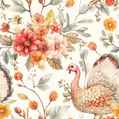 Watercolor Turkey Illustration with Floral Design Watercolor Turkey Illustration with Floral Design thumbnail