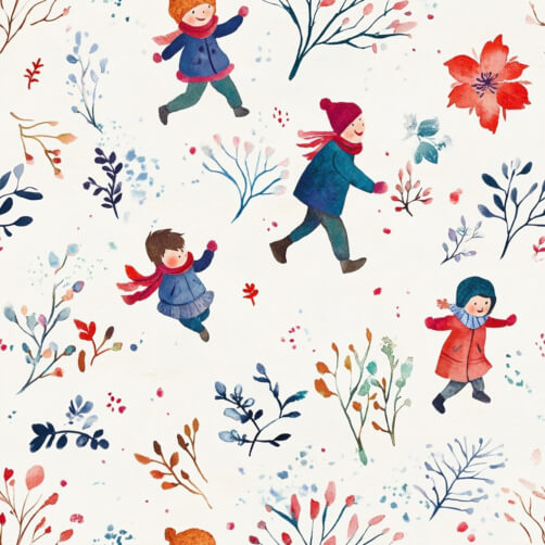 Children Playing in a Floral Winter Landscape Children Playing in a Floral Winter Landscape thumbnail