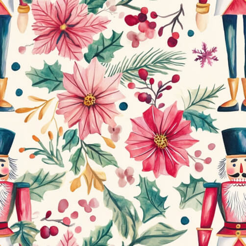 Festive Holiday Pattern with Poinsettias and Nutcracker Soldiers Festive Holiday Pattern with Poinsettias and Nutcracker Soldiers thumbnail