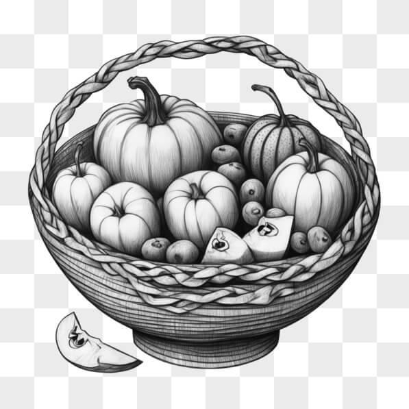Descarga Ilustración de cesta de frutas en blanco y negro Bocetos En ...