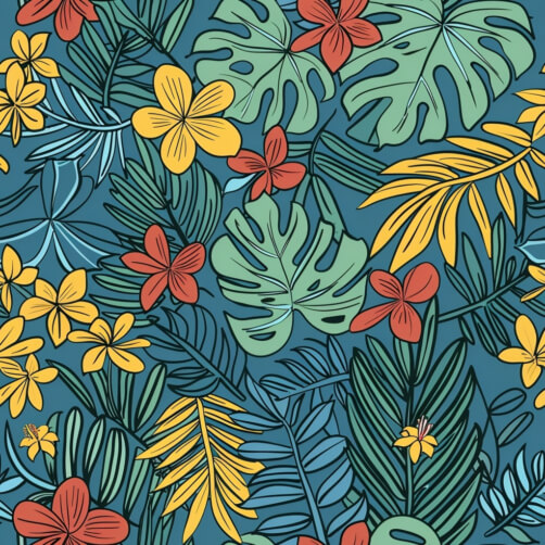 Download Tropical Floral Pattern with Colorful Flowers and Leaves ...