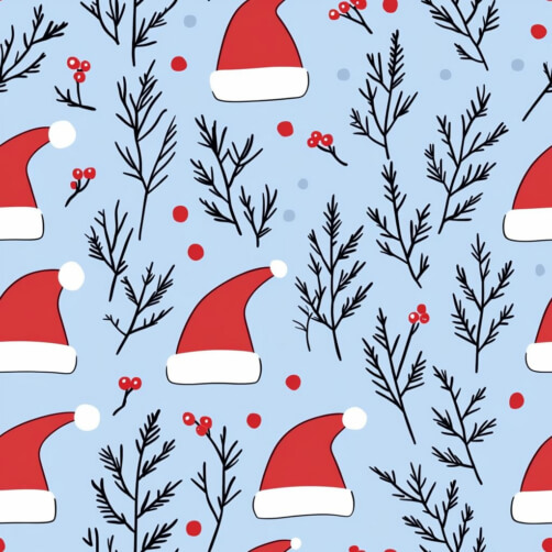 Festive Holiday Pattern with Santa Hats and Greenery Festive Holiday Pattern with Santa Hats and Greenery thumbnail