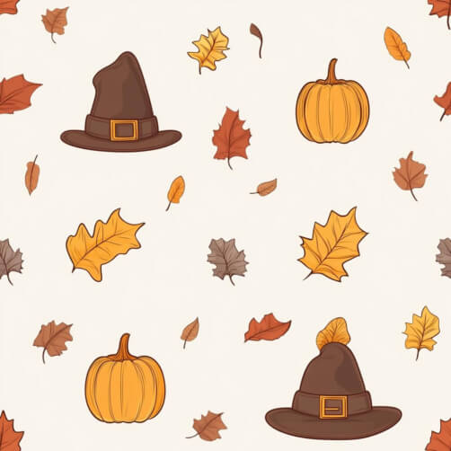 Autumn-themed pattern with hats and pumpkins Autumn-themed pattern with hats and pumpkins thumbnail