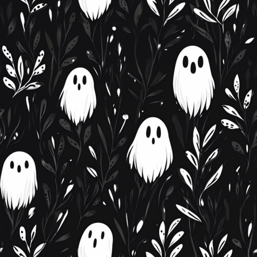 Whimsical Ghost Pattern on Black Background Whimsical Ghost Pattern on Black Background thumbnail