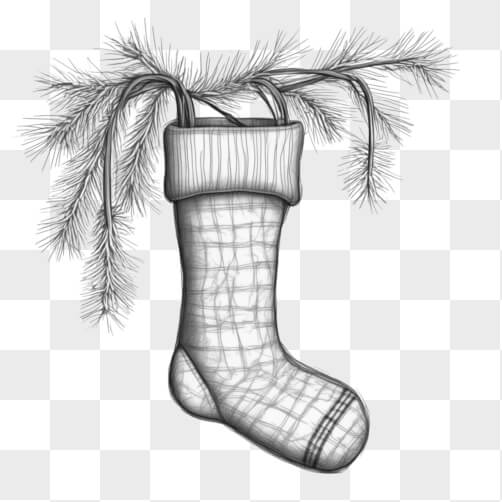 Christmas Stocking Hanging from Pine Branch Sketches thumbnail