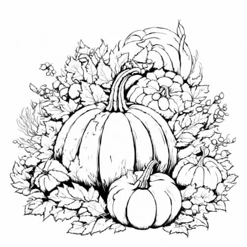 Download Fall-Themed Coloring Page with Pumpkins and Leaves Coloring ...