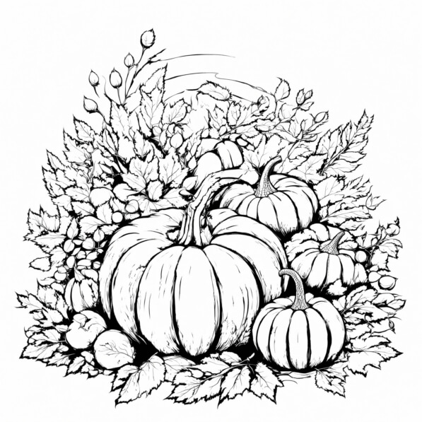 Download Autumn Pumpkins with Leaves Coloring pages Online - Creative ...