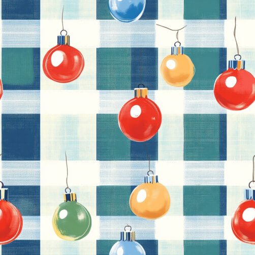 Colorful Christmas Ornaments on Checkered Background Colorful Christmas Ornaments on Checkered Background thumbnail