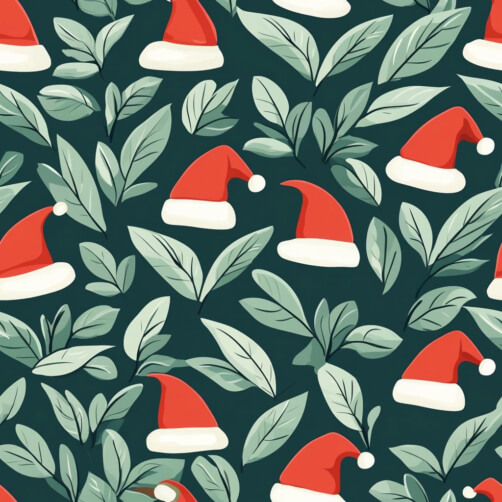 Christmas Pattern with Santa Hats and Leaves Christmas Pattern with Santa Hats and Leaves thumbnail