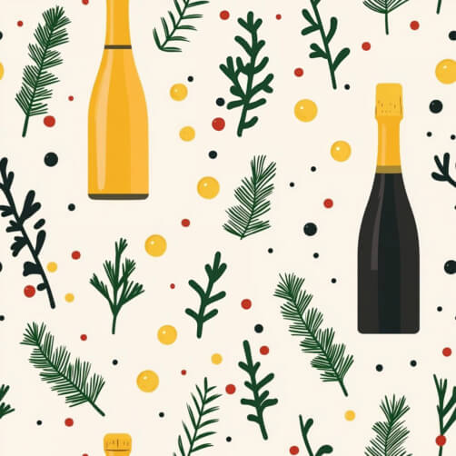 Festive Holiday Pattern with Champagne Bottles and Greenery Festive Holiday Pattern with Champagne Bottles and Greenery thumbnail