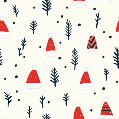Christmas Pattern with Santa Hats and Evergreen Trees Christmas Pattern with Santa Hats and Evergreen Trees thumbnail