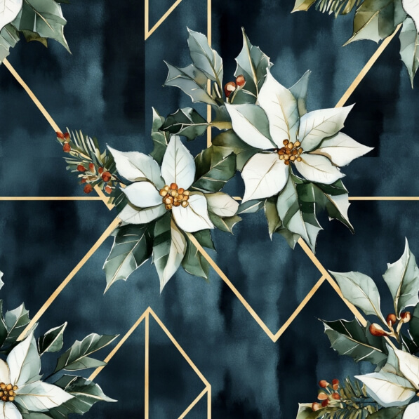 Download Poinsettia Pattern on Dark Blue Background Patterns Online