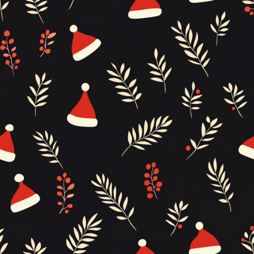 Festive Christmas Pattern with Santa Hats and Foliage Festive Christmas Pattern with Santa Hats and Foliage thumbnail