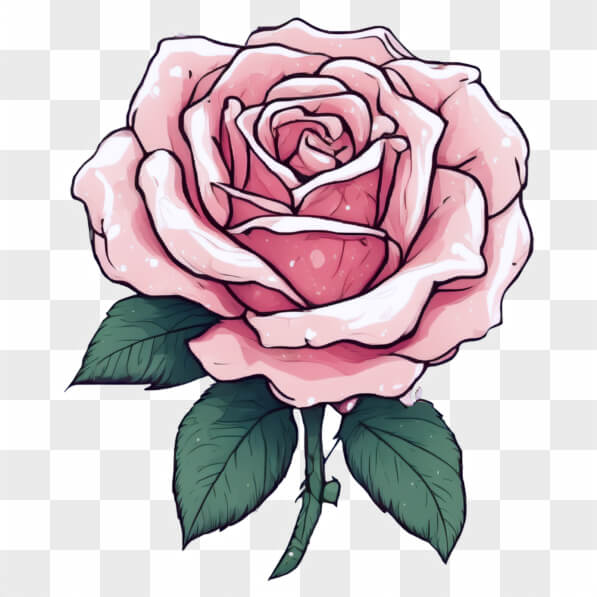 Baixe Linda Rosa Rosa com Folhas Verdes Cartoons - Creative Fabrica