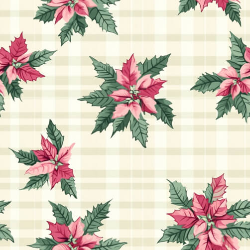 Poinsettia floral pattern on plaid background Poinsettia floral pattern on plaid background thumbnail