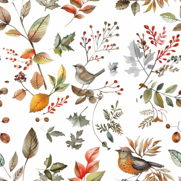 Download Autumn Leaves and Birds Patterns Online - Creative Fabrica