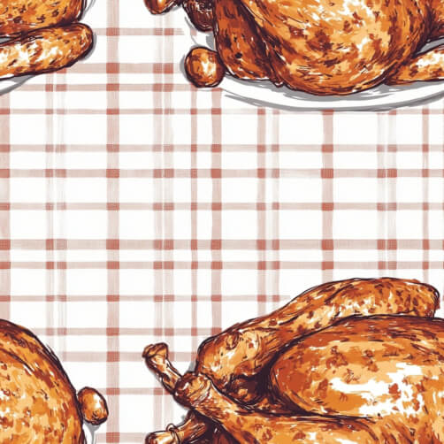 Roasted Turkeys on a Checkered Tablecloth Roasted Turkeys on a Checkered Tablecloth thumbnail