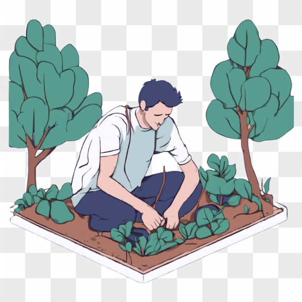 Descarga Escena de jardinería con un hombre cuidando las plantas ...