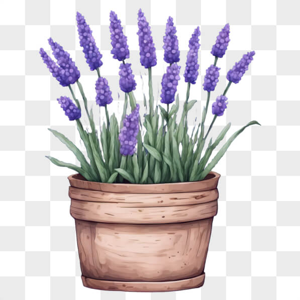 Pianta Di Lavanda Artificiale In Vaso Con Vassoio In Legno - Velener - Finto Arredo Per Casa, Lunghezza 35,5 Cm