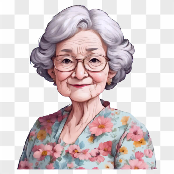 Download Portrait of an Elderly Woman with Floral Blouse Cartoons