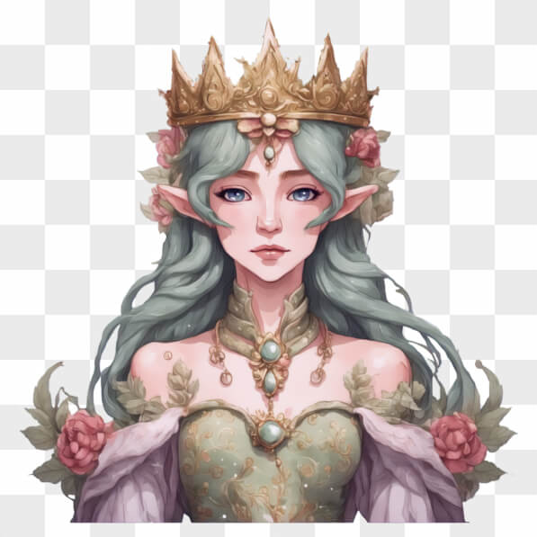 Elf Queen Vector Download Elf Queen with Green Hair and Crown Cartoons Online - Creative ...