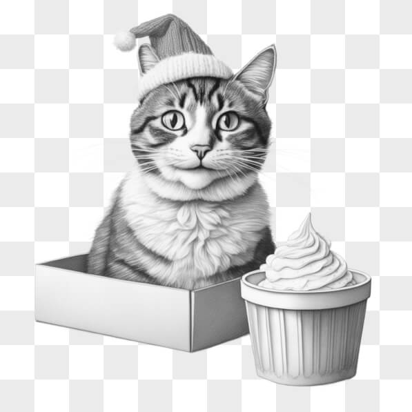 Download Festive Cat in a Box with Cupcake Sketches Online - Creative ...