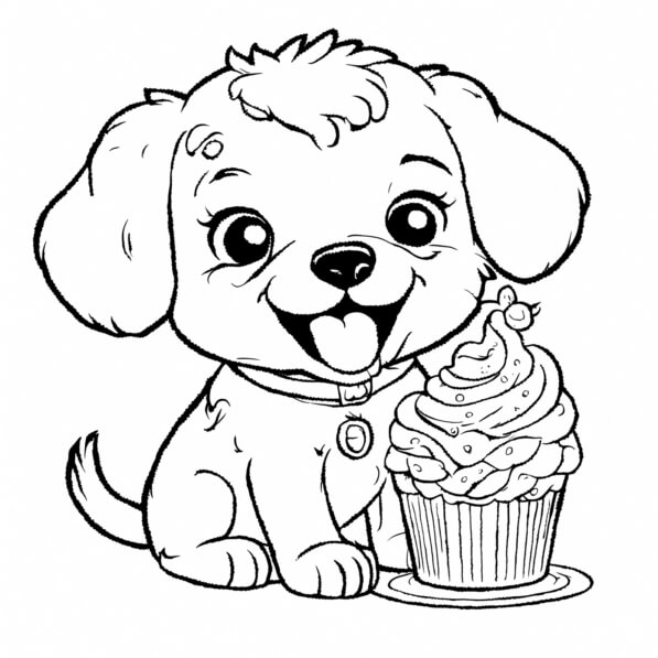 Download Playful Puppy with Cupcake Coloring pages Online - Creative ...