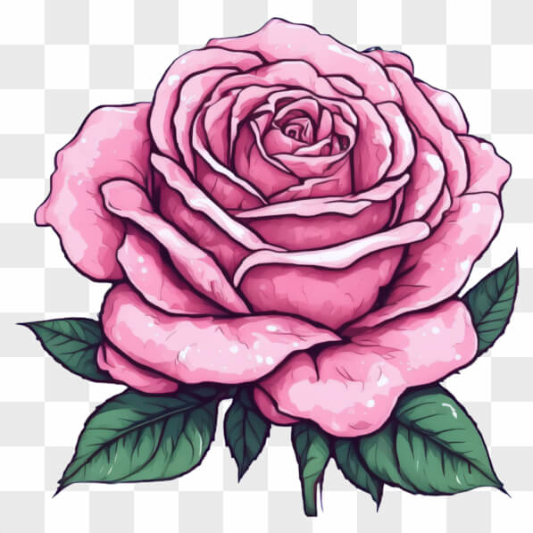 Download Illustrated Pink Rose with Green Leaves Cartoons Online ...