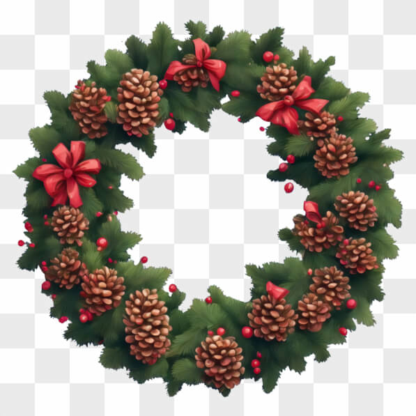Download Festive Christmas Wreath with Pine Cones and Bows Cartoons ...