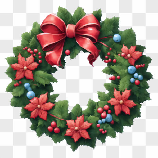 Download Festive Christmas Wreath with Red Poinsettias and Blue Berries ...