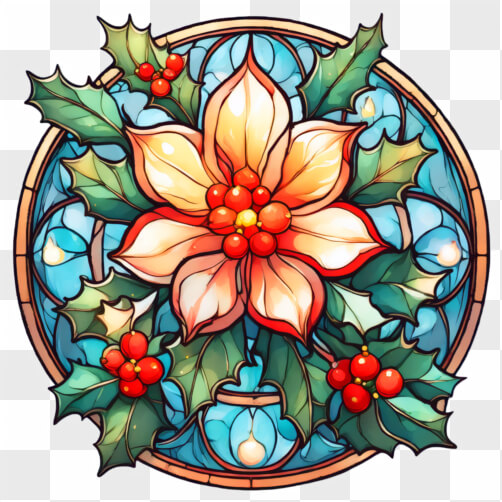 Festive Stained Glass Artwork Featuring Poinsettia and Holly for Holidays Sketches thumbnail