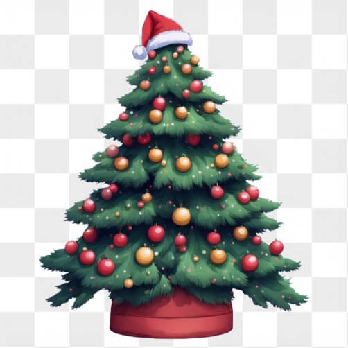 Árvore de Natal festiva com enfeites e chapéu de Papai Noel Árvore de Natal festiva com enfeites e chapéu de Papai Noel thumbnail