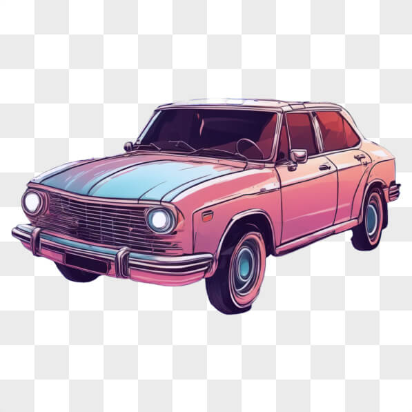 Baixe Carro Vintage Estilizado em Rosa e Azul Cartoons - Creative Fabrica