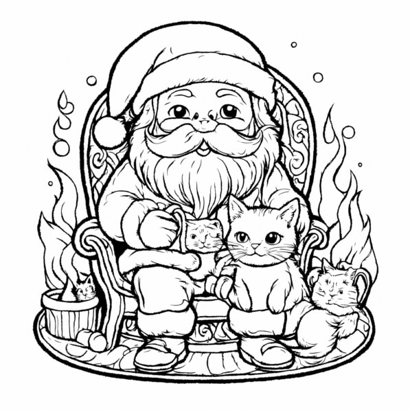 Download Santa Claus with Cats in a Cozy Setting Coloring pages Online ...