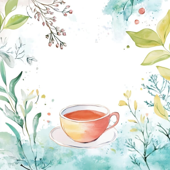 Baixe Copo de Chá com Folhagem em Aquarela Backgrounds - Creative Fabrica