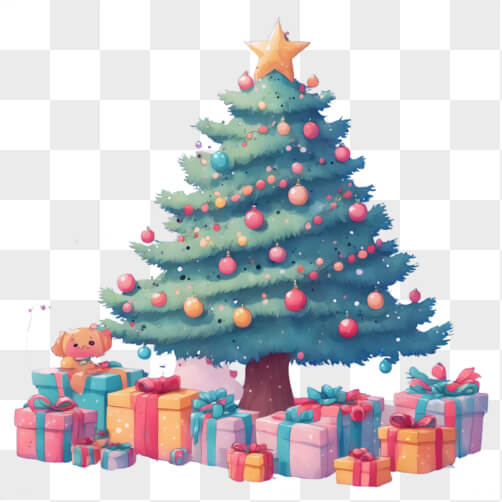 Árvore de Natal Festiva com Presentes e Cachorro Árvore de Natal Festiva com Presentes e Cachorro thumbnail