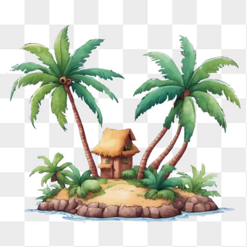 Download Tropical Island with Palm Trees Cartoons Online - Creative Fabrica