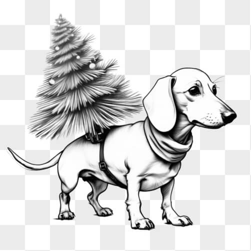 Download Dachshund in a Toy Train with a Christmas Tree Sketches Online ...