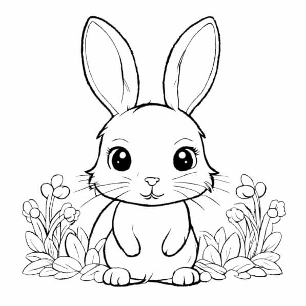Download Cartoon Rabbit Among Flowers Coloring pages Online - Creative ...