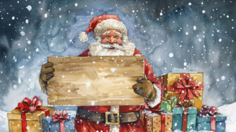 Santa Claus with gifts in a snowy landscape Santa Claus with gifts in a snowy landscape thumbnail