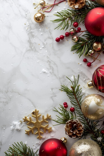 Christmas Decorations on Marble Surface Christmas Decorations on Marble Surface thumbnail