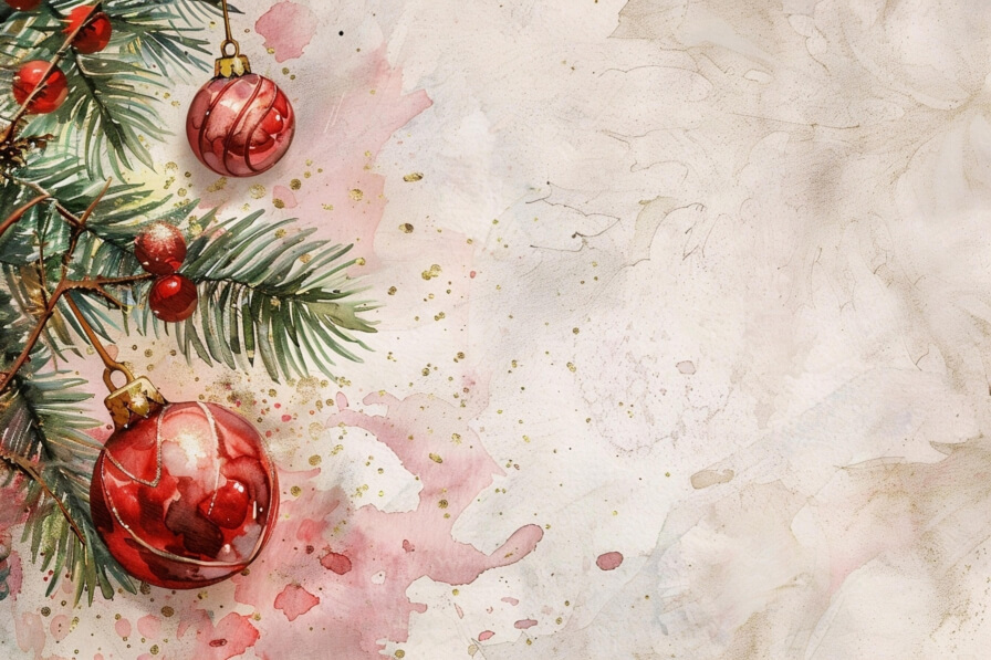 Holiday Watermark Spring Download Watercolor Christmas Ornaments and Pine Branch Backgrounds ...