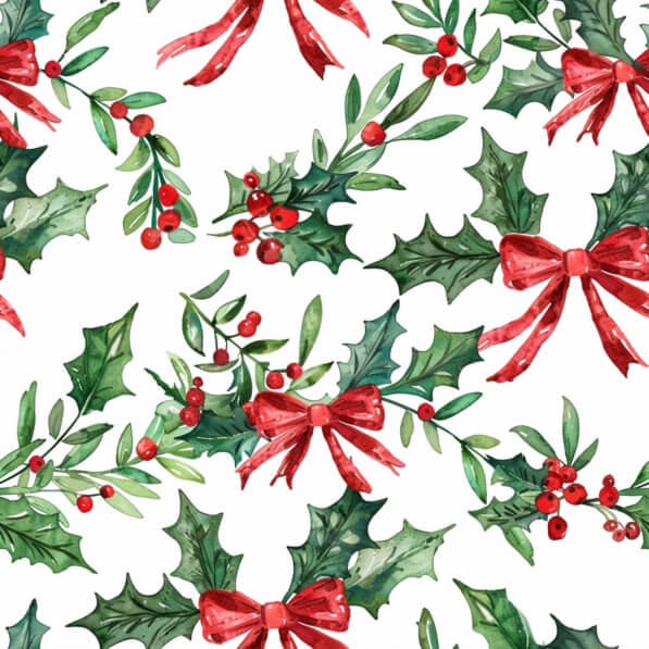 Download Watercolor Christmas Pattern with Holly and Bows Patterns ...