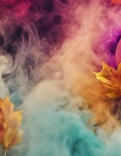 Colorful Smoke and Autumn Leaves Colorful Smoke and Autumn Leaves thumbnail