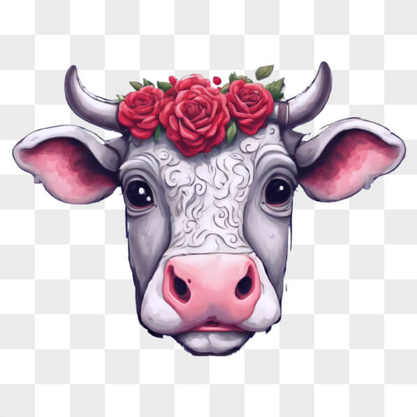 Cow Wearing Roses Download Stylized Cow Head with Roses Cartoons Online - Creative Fabrica