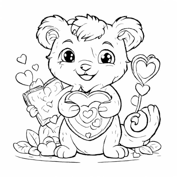 Download Cute Cartoon Animal with Hearts Coloring pages Online ...