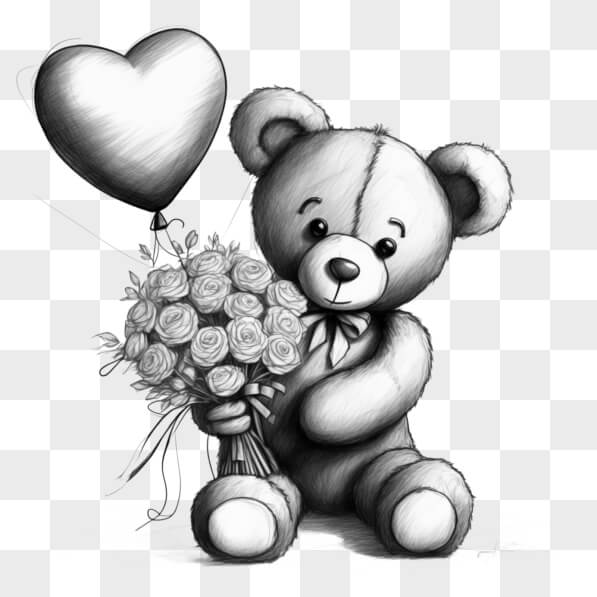 Download Teddy Bear Holding Roses and Heart Balloon Sketches Online ...